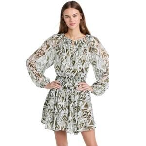 Misa Los Angeles Geometric Print Green/White Boat Neck Mini Dress | Size XS| NWT